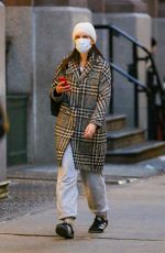 KATIE HOLMES in a Grey and Black Coat Out in New York 01/29/2024