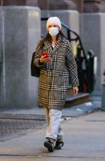 KATIE HOLMES in a Grey and Black Coat Out in New York 01/29/2024