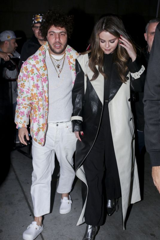 SELENA GOMEZ and Benny Blanco Leaves Lakers vs. Miami Heat Game at Crypto.com Arena in Los Angeles 01/03/2024