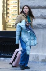 SURI CRUISE Out Carrying a Pink Luggage in New York 01/18/2024