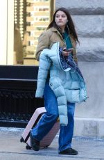 SURI CRUISE Out Carrying a Pink Luggage in New York 01/18/2024