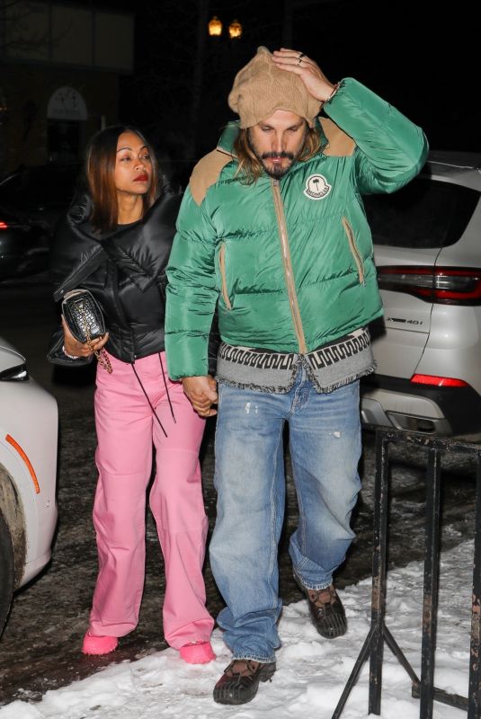 ZOE SALDANA and Marco Perego Out for Dinner at Matsuhisa in Aspen 01/07/2024