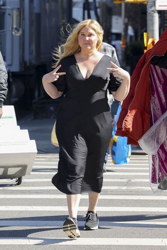AMY SCHUMER on the Set of Kinda Pregnant in New York 02/26/2024