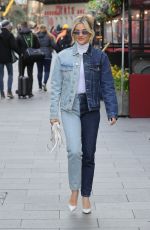 ASHLEY ROBERTS in Two Sided Double Denim Arrives at Heart Breakfast Show in London 02/23/2024