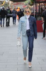 ASHLEY ROBERTS in Two Sided Double Denim Arrives at Heart Breakfast Show in London 02/23/2024