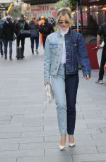 ASHLEY ROBERTS in Two Sided Double Denim Arrives at Heart Breakfast Show in London 02/23/2024