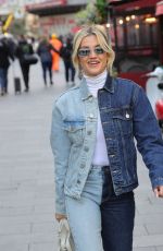 ASHLEY ROBERTS in Two Sided Double Denim Arrives at Heart Breakfast Show in London 02/23/2024
