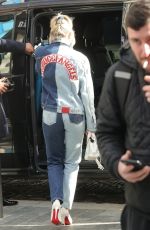 ASHLEY ROBERTS in Two Sided Double Denim Arrives at Heart Breakfast Show in London 02/23/2024