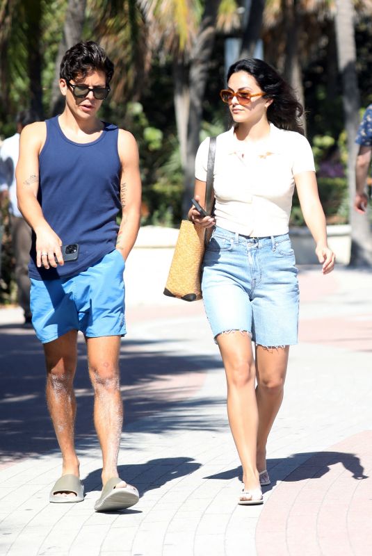CAMILA MENDES in Denim Shorts Out in Miami 02/03/2024