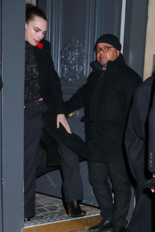 CARA DELEVINGNE Leaves YSL Afterparty in Paris 02/27/2024