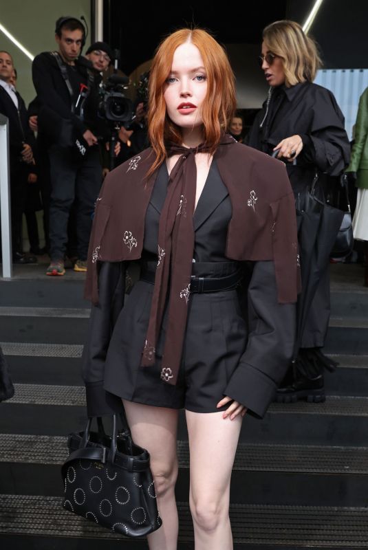 ELLIE BAMBER Arrives at Prada Fashion Show at Milan Fashion Week 02/22/2024