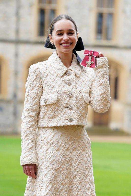 EMILIA CLARKE Became a Member of the Order of the British Empire During an Investiture Ceremony at Windsor Castle 02/21/2024