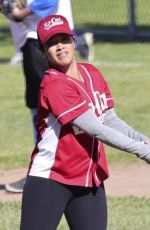 GINA RODRIGUEZ on the Set Dressed in a Baseball Uniform in Los Angeles 02/15/2024