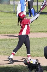 GINA RODRIGUEZ on the Set Dressed in a Baseball Uniform in Los Angeles 02/15/2024