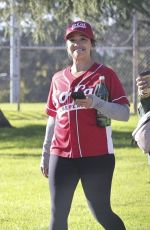 GINA RODRIGUEZ on the Set Dressed in a Baseball Uniform in Los Angeles 02/15/2024