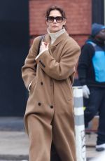KATIE HOLMES in a Brown Coat Out in New York 02/13/2024