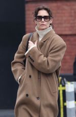 KATIE HOLMES in a Brown Coat Out in New York 02/13/2024
