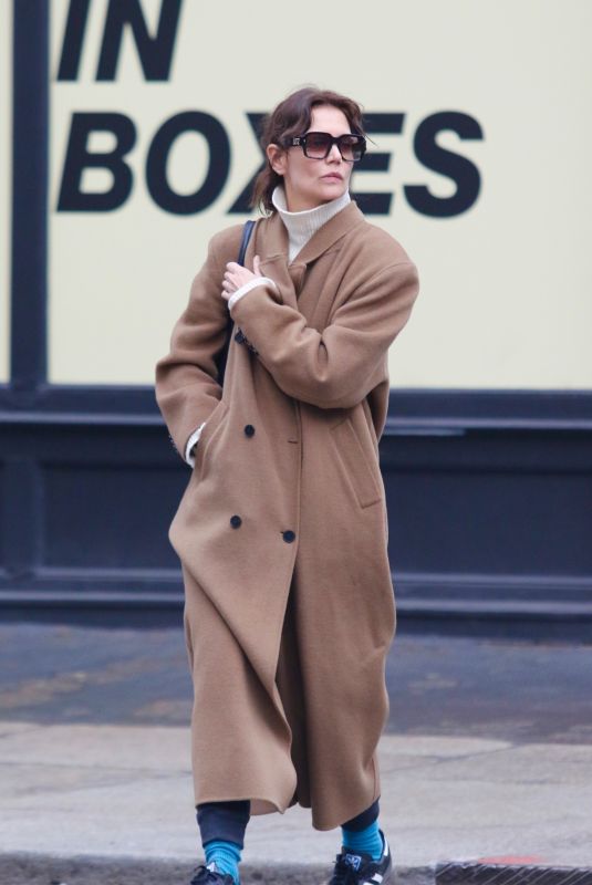KATIE HOLMES in a Brown Coat Out in New York 02/13/2024