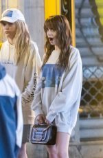 LILY COLLINS and CAMILLE RAZAT on the Set of Emily in Paris in Paris 02/16/2024