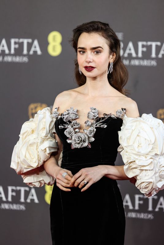 LILY COLLINS at EE Bafta Film Awards 2024 in London 02/18/2024