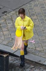 LILY COLLINS on the Set of Emily in Paris in Paris 02/16/2024