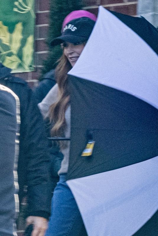 LINDSAY LOHAN on the Set of Our Little Secret in Atlanta 01/31/2024