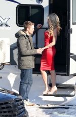 LOTTIE MOSS and Connor Storrie Outside Her Trailer on the Set of April X in Bucharest 02/05/2024