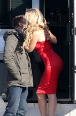 LOTTIE MOSS and Connor Storrie Outside Her Trailer on the Set of April X in Bucharest 02/05/2024