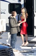 LOTTIE MOSS and Connor Storrie Outside Her Trailer on the Set of April X in Bucharest 02/05/2024
