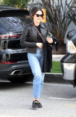 LUCY HALE in Denim and Leather Out in West Hollywood 02/16/2024