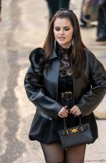 SELENA GOMEZ in a Lace Dress and Knee Long Boots Arrives at Jimmy Kimmel Live 02/23/2024