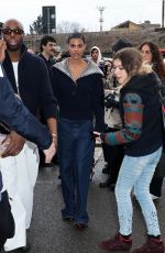 TINA KUNAKEY Arrives at Gucci FW2024-25 Show at Milan Fashion Week 02/23/2024