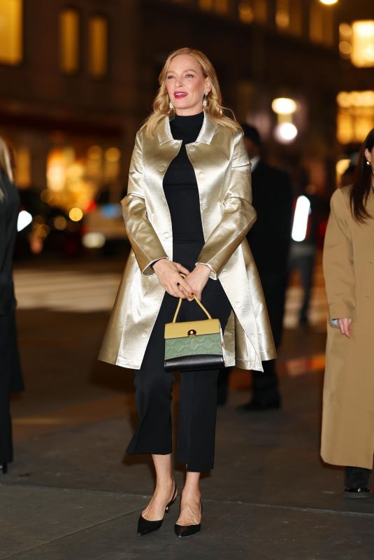 UMA THURMAN Arrives at Tory Burch Fashion Show in New York 02/12/2024