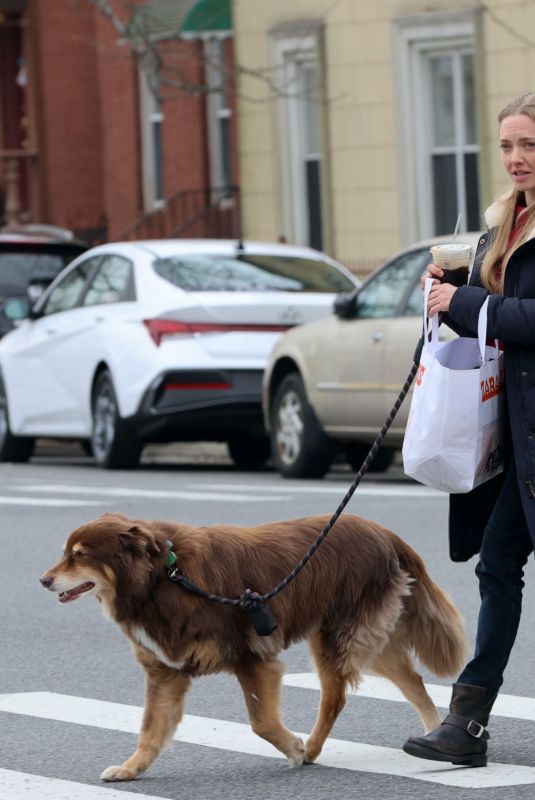 AMANDA SEYFRIED Out with Her Dog in New York 03/27/2024