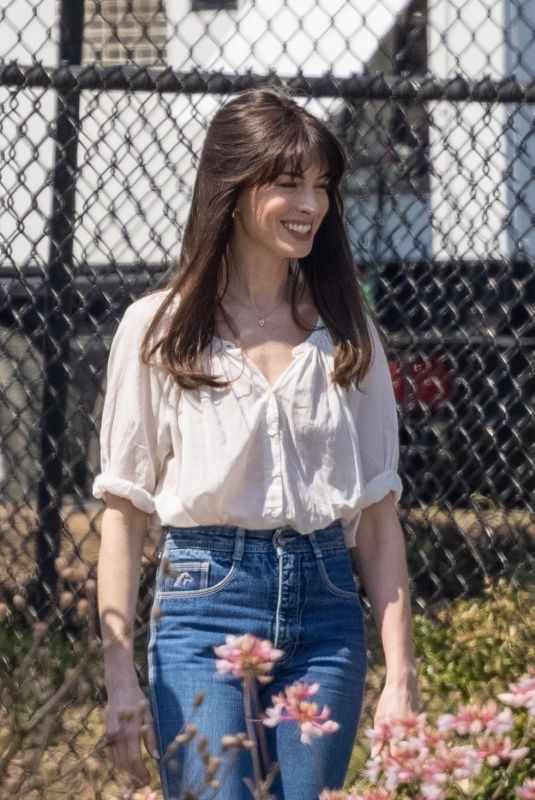 ANNE HATHAWAY on the Set of Flowervale Street 03/21/2024