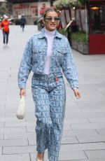 ASHLEY ROBERTS in Double Denim Arrives at Heart Radio in London 03/25/2024