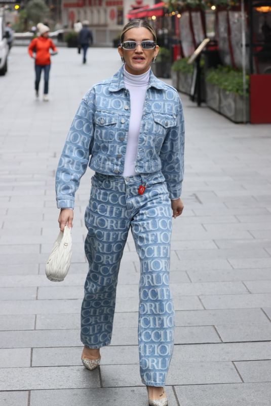 ASHLEY ROBERTS in Double Denim Arrives at Heart Radio in London 03/25/2024