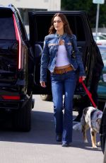BELLA HADID in Double Denim Out with Her Dog in Los Angeles 03/13/2024