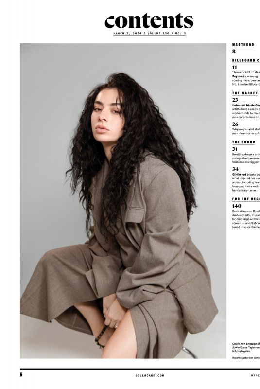 CHARLI XCX in Billboard Magazine, March 2024