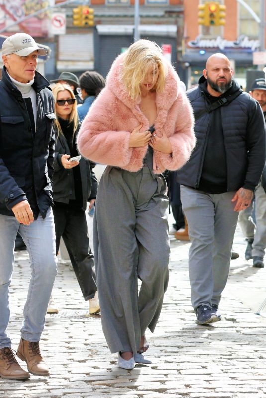 GIGI HADID Filming a Maybelline Commercial on Mercer Street in New York 03/26/2024