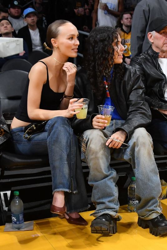 LILY-ROSE DEPP and 070 SHAKE at Los Angeles Lakers Game 03/10/2024