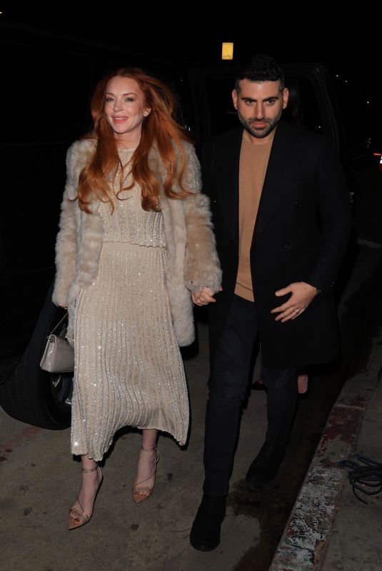 LINDSAY LOHAN and Bader Shammas on a Dinner Date in Los Angeles 03/16/2024