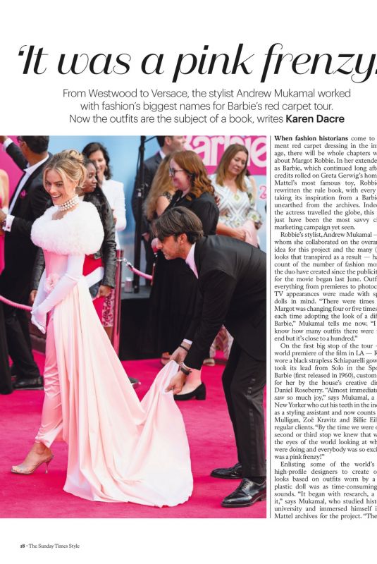 MARGOT ROBBIE in The Sunday Style Times, March 2024