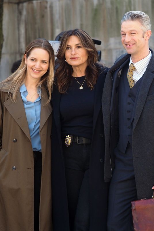 MARISKA HARGITAY, AMBER SKYE NOYES and Peter Scanavino on the Set of Law and Order: SVU in New York 03/13/2024