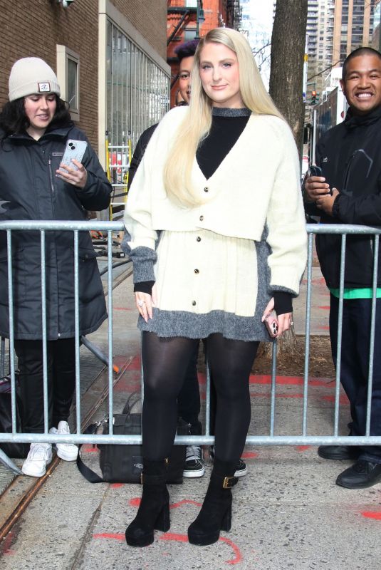 MEGHAN TRAINOR Arrives at Live with Kelly and Mark in New York 03/19/2024