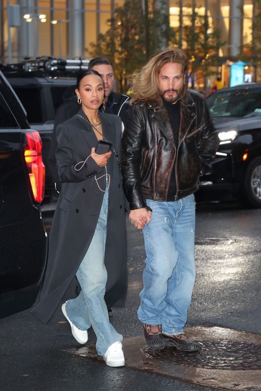 ZOE SALDANA and Marco Perego Arrives at Their Hotel in New York 03/28/2024
