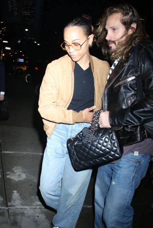 ZOE SALDANA and Marco Perego Night Out in New York 03/27/2024