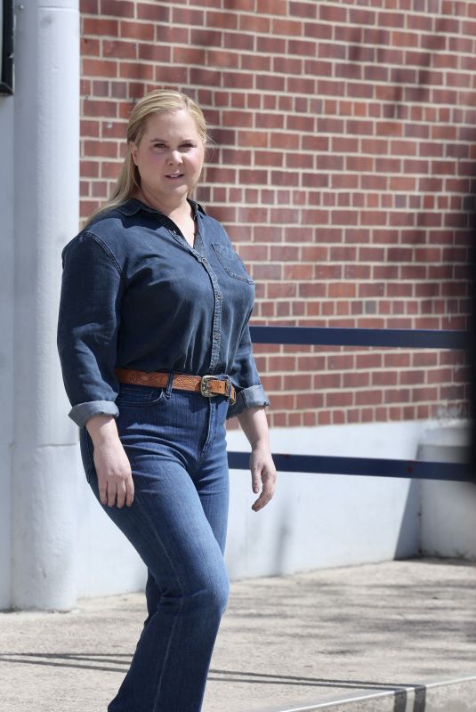 AMY SCHUMER in Double Denim Filming Alpaca in New York 04/22/2024