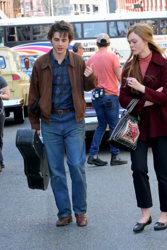 ELLE FANNING and Timothee Chalamet on the Set of A Complete Unknown in Passaic 04/11/2024