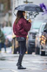 IRINA SHAYK Ourt with Her Dog Under the Rain in New York 04/03/2024